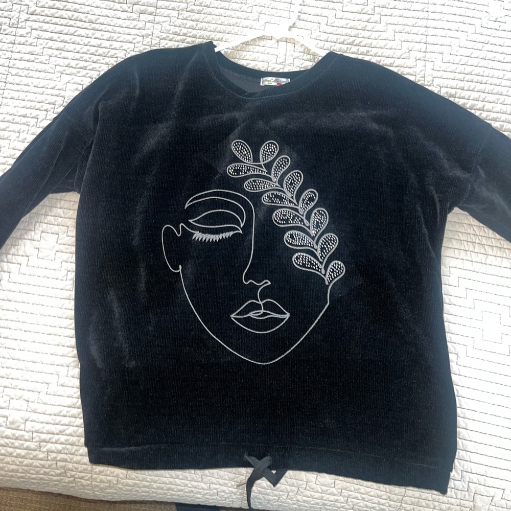 Vintage Women’s Top Abstract Face Rhinestones Italy